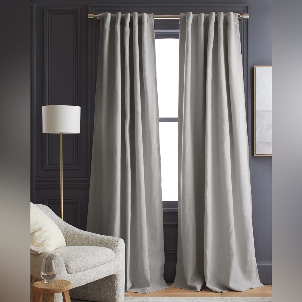 NWT QUINCE Set Of 2 48x84 Heavyweight European Linen Room Darkening Curtain 6999